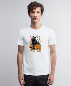 Cat Leaves and Pumpkins T Shirt