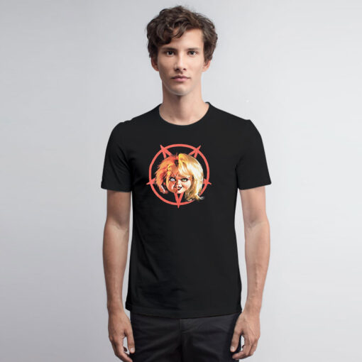 Chucky & Tiffany Pentagram Split Portrait T Shirt