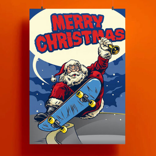 Santa Claus Playing Skateboard Poster