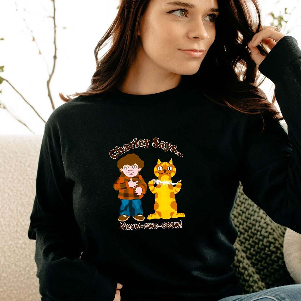 Funny Cartoon Charley Says Meow Retro TV Safety Long Sleeve Funny Cartoon Charley Says Meow Retro TV Safety Long Sleeve