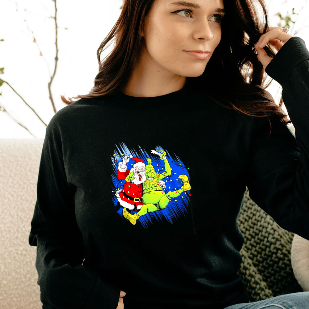 Grinch Wrestles Santa Claus Stone Cold 3 16 Christmas Long Sleeve Grinch Wrestles Santa Claus Stone Cold 3 16 Christmas Long Sleeve
