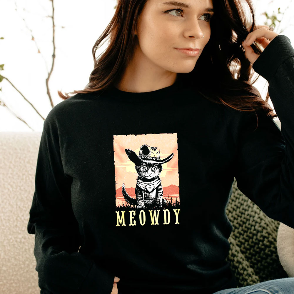 Parody Meowdy Cowboy Sunset Vintage Long Sleeve Parody Meowdy Cowboy Sunset Vintage Long Sleeve