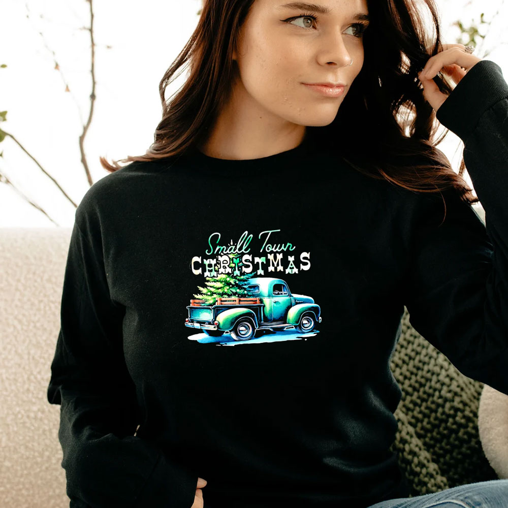 Truck And Tree Small Town Christmas Vintage Long Sleeve