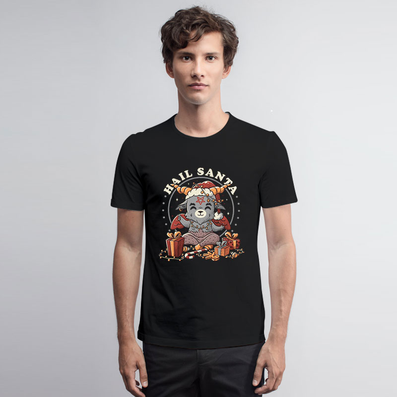 Hail Santa Funny Cute Evil Christmas Baphomet T Shirt